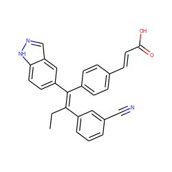 CC/C(=C(/c1ccc(/C=C/C(=O)O)cc1)c1ccc2[nH]ncc2c1)c1cccc(C#N)c1 ZINC000114545419