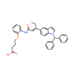 CC/C(=C\C(=O)Nc1ccccc1OCCCC(=O)O)c1ccc2c(ccn2C(c2ccccc2)c2ccccc2)c1 ZINC000027558134