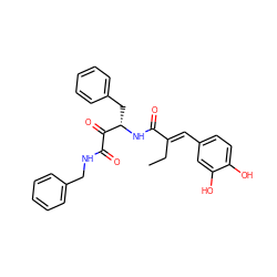 CC/C(=C\c1ccc(O)c(O)c1)C(=O)N[C@@H](Cc1ccccc1)C(=O)C(=O)NCc1ccccc1 ZINC000071418553