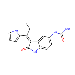 CC/C(=C1/C(=O)Nc2ccc(NC(N)=O)cc21)c1ccc[nH]1 ZINC000014962889