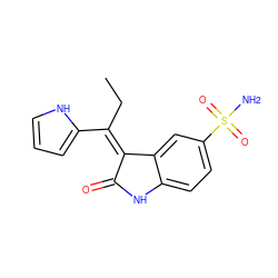 CC/C(=C1/C(=O)Nc2ccc(S(N)(=O)=O)cc21)c1ccc[nH]1 ZINC000014962860