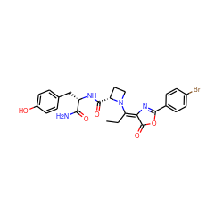 CC/C(=C1/N=C(c2ccc(Br)cc2)OC1=O)N1CC[C@H]1C(=O)N[C@@H](Cc1ccc(O)cc1)C(N)=O ZINC000029555596