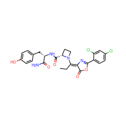 CC/C(=C1/N=C(c2ccc(Cl)cc2Cl)OC1=O)N1CC[C@H]1C(=O)N[C@@H](Cc1ccc(O)cc1)C(N)=O ZINC000029549065