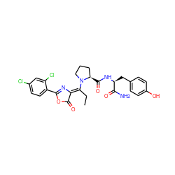 CC/C(=C1/N=C(c2ccc(Cl)cc2Cl)OC1=O)N1CCC[C@H]1C(=O)N[C@@H](Cc1ccc(O)cc1)C(N)=O ZINC000029559223