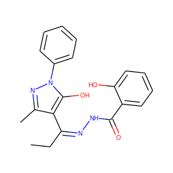 CC/C(=N/NC(=O)c1ccccc1O)c1c(C)nn(-c2ccccc2)c1O ZINC000006190941