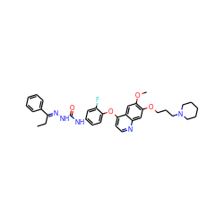 CC/C(=N\NC(=O)Nc1ccc(Oc2ccnc3cc(OCCCN4CCCCC4)c(OC)cc23)c(F)c1)c1ccccc1 ZINC000096283531