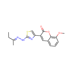 CC/C(C)=N/Nc1nc(-c2cc3cccc(OC)c3oc2=O)cs1 ZINC000004815262