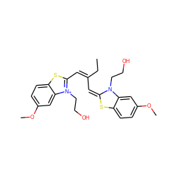 CC/C(C=C1Sc2ccc(OC)cc2N1CCO)=C/c1sc2ccc(OC)cc2[n+]1CCO ZINC000000829016