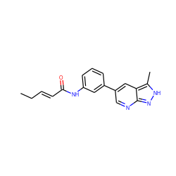 CC/C=C/C(=O)Nc1cccc(-c2cnc3n[nH]c(C)c3c2)c1 ZINC000221013816