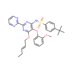 CC/C=C/COc1nc(-c2ncccn2)nc(NS(=O)(=O)c2ccc(C(C)(C)C)cc2)c1Oc1ccccc1OC ZINC000028093693