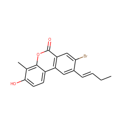 CC/C=C/c1cc2c(cc1Br)c(=O)oc1c(C)c(O)ccc12 ZINC000028571645