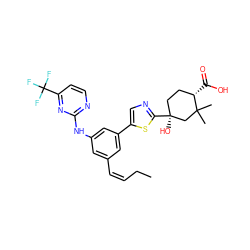 CC/C=C\c1cc(Nc2nccc(C(F)(F)F)n2)cc(-c2cnc([C@@]3(O)CC[C@H](C(=O)O)C(C)(C)C3)s2)c1 ZINC000221424691