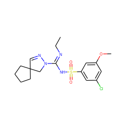 CC/N=C(/NS(=O)(=O)c1cc(Cl)cc(OC)c1)N1CC2(C=N1)CCCC2 ZINC000653730380