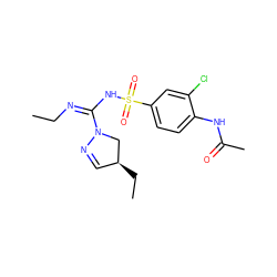 CC/N=C(/NS(=O)(=O)c1ccc(NC(C)=O)c(Cl)c1)N1C[C@@H](CC)C=N1 ZINC000202429741