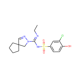 CC/N=C(/NS(=O)(=O)c1ccc(O)c(Cl)c1)N1CC2(C=N1)CCCC2 ZINC000202579490