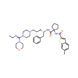 CC/N=C(\N1CCOCC1)N1CCN(CCC[C@@H](Cc2ccccc2)NC(=O)C2(NC(=O)c3cc4ccc(C)cc4s3)CCCC2)CC1 ZINC000049775570