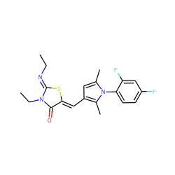 CC/N=C1\S/C(=C\c2cc(C)n(-c3ccc(F)cc3F)c2C)C(=O)N1CC ZINC000073139562