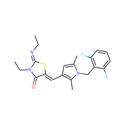 CC/N=C1\S/C(=C\c2cc(C)n(Cc3c(F)cccc3F)c2C)C(=O)N1CC ZINC000073417820