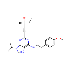 CC[C@@](C)(O)C#Cc1nc(NCCc2ccc(OC)cc2)c2ncn(C(C)C)c2n1 ZINC000013834567