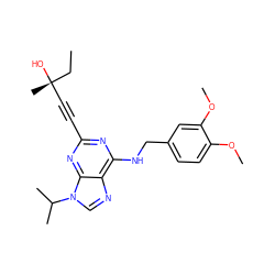 CC[C@@](C)(O)C#Cc1nc(NCc2ccc(OC)c(OC)c2)c2ncn(C(C)C)c2n1 ZINC000013806698