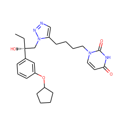 CC[C@@](O)(Cn1nncc1CCCCn1ccc(=O)[nH]c1=O)c1cccc(OC2CCCC2)c1 ZINC000095555752