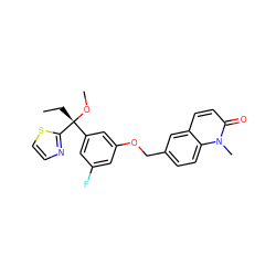 CC[C@@](OC)(c1cc(F)cc(OCc2ccc3c(ccc(=O)n3C)c2)c1)c1nccs1 ZINC000013733388