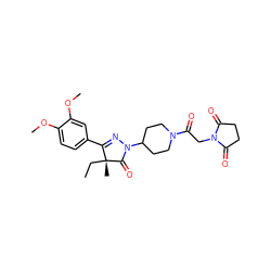 CC[C@@]1(C)C(=O)N(C2CCN(C(=O)CN3C(=O)CCC3=O)CC2)N=C1c1ccc(OC)c(OC)c1 ZINC000113270401