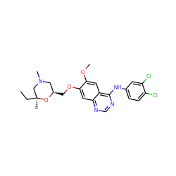 CC[C@@]1(C)CN(C)C[C@@H](COc2cc3ncnc(Nc4ccc(Cl)c(Cl)c4)c3cc2OC)O1 ZINC000114822034