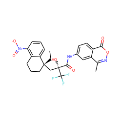 CC[C@@]1(C[C@@](O)(C(=O)Nc2ccc3c(=O)onc(C)c3c2)C(F)(F)F)CCCc2c([N+](=O)[O-])cccc21 ZINC000096236945