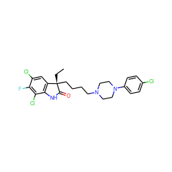 CC[C@@]1(CCCCN2CCN(c3ccc(Cl)cc3)CC2)C(=O)Nc2c1cc(Cl)c(F)c2Cl ZINC000072124270