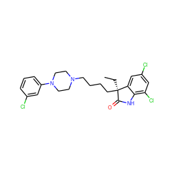 CC[C@@]1(CCCCN2CCN(c3cccc(Cl)c3)CC2)C(=O)Nc2c(Cl)cc(Cl)cc21 ZINC000029052514