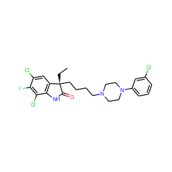 CC[C@@]1(CCCCN2CCN(c3cccc(Cl)c3)CC2)C(=O)Nc2c1cc(Cl)c(F)c2Cl ZINC000072124528