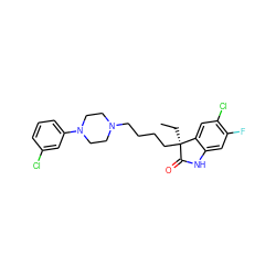 CC[C@@]1(CCCCN2CCN(c3cccc(Cl)c3)CC2)C(=O)Nc2cc(F)c(Cl)cc21 ZINC000029052738