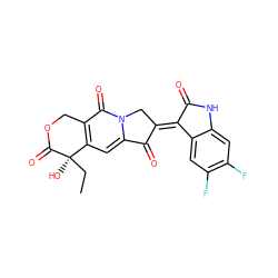 CC[C@@]1(O)C(=O)OCc2c1cc1n(c2=O)C/C(=C2\C(=O)Nc3cc(F)c(F)cc32)C1=O ZINC000013740621