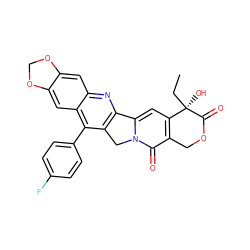 CC[C@@]1(O)C(=O)OCc2c1cc1n(c2=O)Cc2c-1nc1cc3c(cc1c2-c1ccc(F)cc1)OCO3 ZINC000028389258