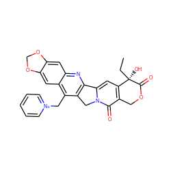 CC[C@@]1(O)C(=O)OCc2c1cc1n(c2=O)Cc2c-1nc1cc3c(cc1c2C[n+]1ccccc1)OCO3 ZINC000027843585