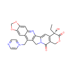 CC[C@@]1(O)C(=O)OCc2c1cc1n(c2=O)Cc2c-1nc1cc3c(cc1c2C[n+]1ccncc1)OCO3 ZINC000027757599