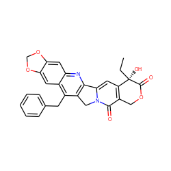 CC[C@@]1(O)C(=O)OCc2c1cc1n(c2=O)Cc2c-1nc1cc3c(cc1c2Cc1ccccc1)OCO3 ZINC000028392524