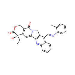 CC[C@@]1(O)C(=O)OCc2c1cc1n(c2=O)Cc2c-1nc1ccccc1c2/C=N/c1ccccc1C ZINC000038734977