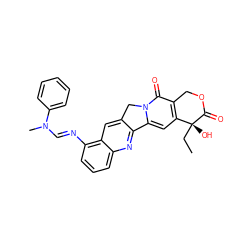 CC[C@@]1(O)C(=O)OCc2c1cc1n(c2=O)Cc2cc3c(/N=C/N(C)c4ccccc4)cccc3nc2-1 ZINC000027735110