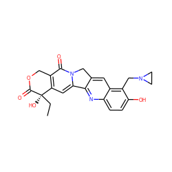 CC[C@@]1(O)C(=O)OCc2c1cc1n(c2=O)Cc2cc3c(CN4CC4)c(O)ccc3nc2-1 ZINC000026645671