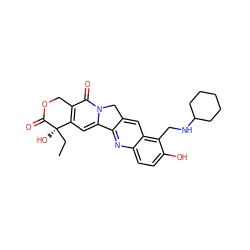 CC[C@@]1(O)C(=O)OCc2c1cc1n(c2=O)Cc2cc3c(CNC4CCCCC4)c(O)ccc3nc2-1 ZINC000003794500