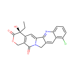 CC[C@@]1(O)C(=O)OCc2c1cc1n(c2=O)Cc2cc3c(Cl)cccc3nc2-1 ZINC000013832876