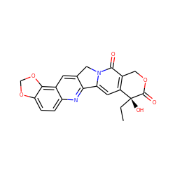 CC[C@@]1(O)C(=O)OCc2c1cc1n(c2=O)Cc2cc3c4c(ccc3nc2-1)OCO4 ZINC000013832894