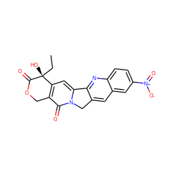 CC[C@@]1(O)C(=O)OCc2c1cc1n(c2=O)Cc2cc3cc([N+](=O)[O-])ccc3nc2-1 ZINC000001587126