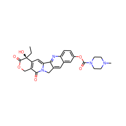 CC[C@@]1(O)C(=O)OCc2c1cc1n(c2=O)Cc2cc3cc(OC(=O)N4CCN(C)CC4)ccc3nc2-1 ZINC000013832883