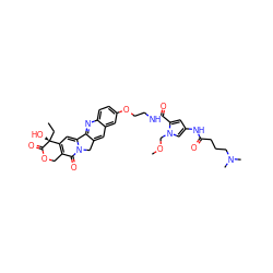 CC[C@@]1(O)C(=O)OCc2c1cc1n(c2=O)Cc2cc3cc(OCCNC(=O)c4cc(NC(=O)CCCN(C)C)cn4COC)ccc3nc2-1 ZINC000026376005