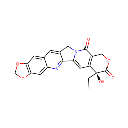 CC[C@@]1(O)C(=O)OCc2c1cc1n(c2=O)Cc2cc3cc4c(cc3nc2-1)OCO4 ZINC000000597856