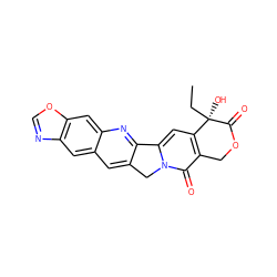 CC[C@@]1(O)C(=O)OCc2c1cc1n(c2=O)Cc2cc3cc4ncoc4cc3nc2-1 ZINC000026248537