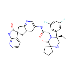 CC[C@@]1(c2cc(F)cc(F)c2)CNC2(CCCC2)C(=O)N1CC(=O)Nc1cnc2c(c1)C[C@@]1(C2)C(=O)Nc2ncccc21 ZINC000084728499